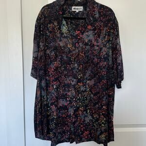 WeBeBop 2X Plus Size Black Multicolored Tunic Top Lagenlook Art to Wear Flowy